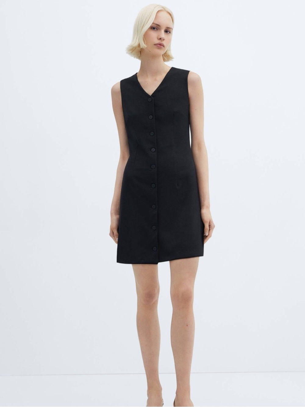 Mango Little Black Dress Button Down Workwear Sleeveless Medium